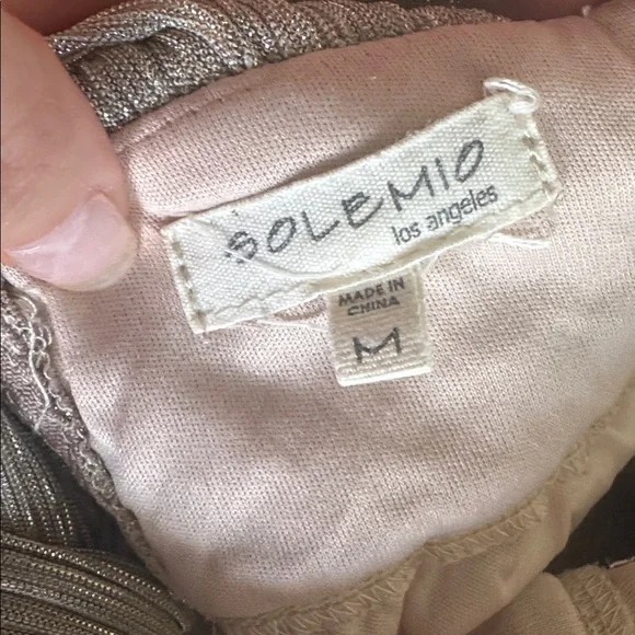 Solemio Metallic Gold Plunge V-Neck Prom Dress - Picture 6 of 7